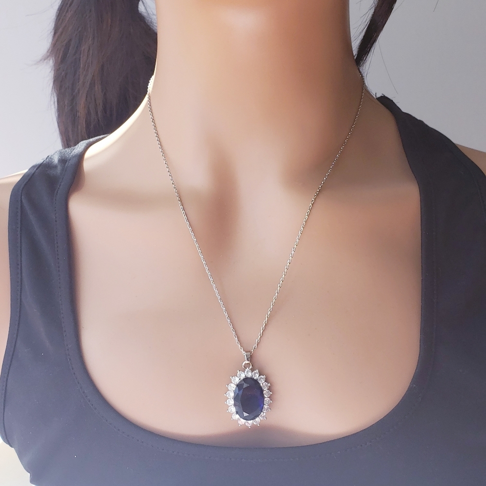 New! 🤍Simulated Sapphire & Diamond Necklace